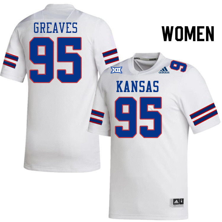 Women #95 Damon Greaves Kansas Jayhawks College Football Jerseys Stitched Sale-White